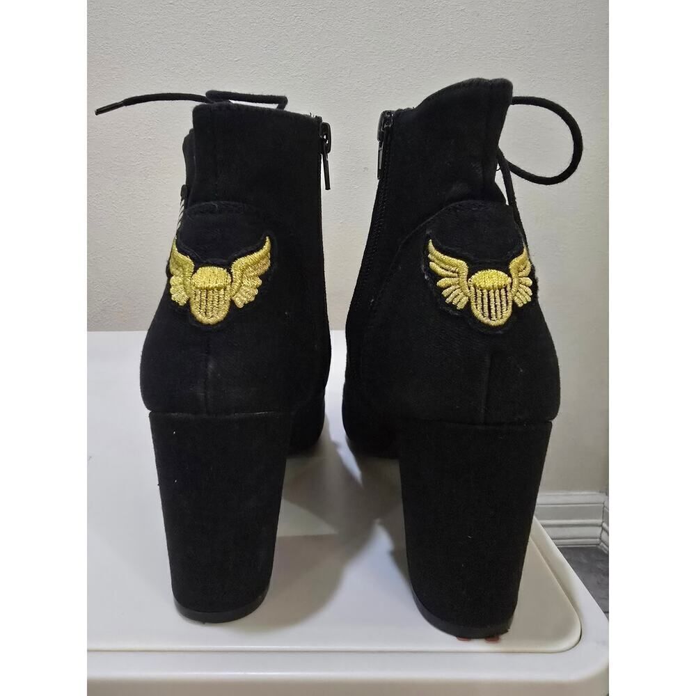 Black Ankle Boots Lace Up Block Heel Star Patch Size 8.5 Women Airforce Grunge - Picture 5 of 8